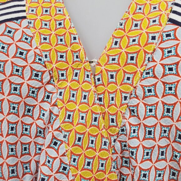 Anthropologie Maeve Midi Dress 4P Carla Yellow Geometric Midi Wrap Tie Waist - Picture 5 of 11